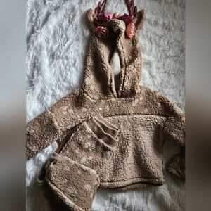 Justice Cozy Brown Deer Fleece Set 2 Piece Size 6